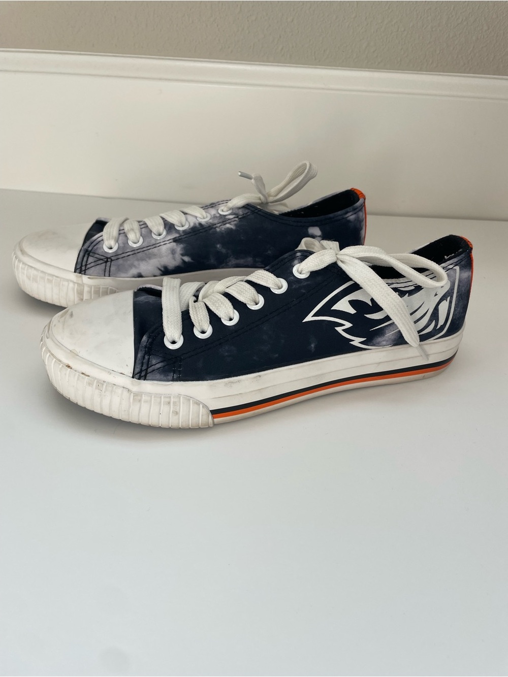 Women's Low-Top Lace-Up Sneakers in Black, White and Orange Accent